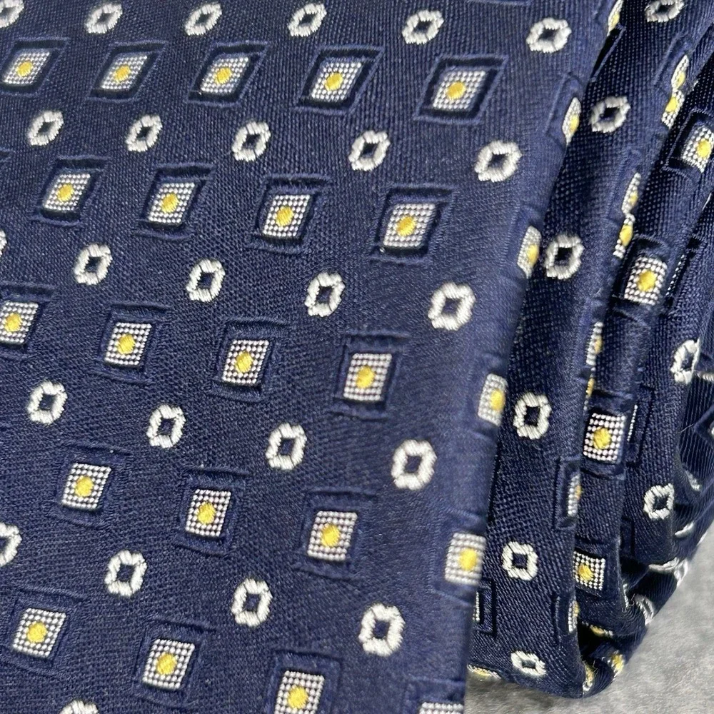 Cremieux Collection Hand Made Blue on Light Blue W Yellow Geometric Silk Tie